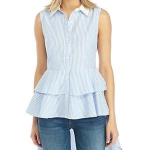 Sleeveless High Low Stripe Woven Top